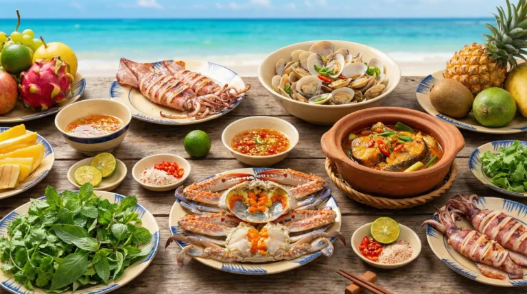 Ảnh bìa bài viết ăn gì ở Biển Quỳnh, mâm hải sản tươi ngon bên bờ biển