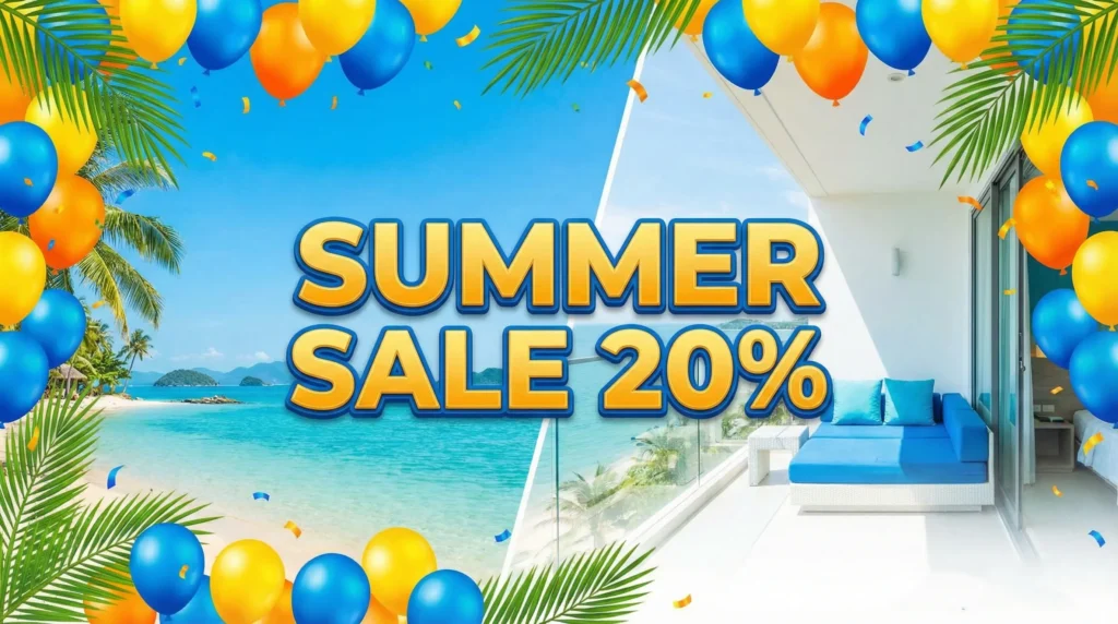 Banner khuyến mãi hè giảm giá 20% tại khách sạn Hoa Mai Biển Quỳnh
