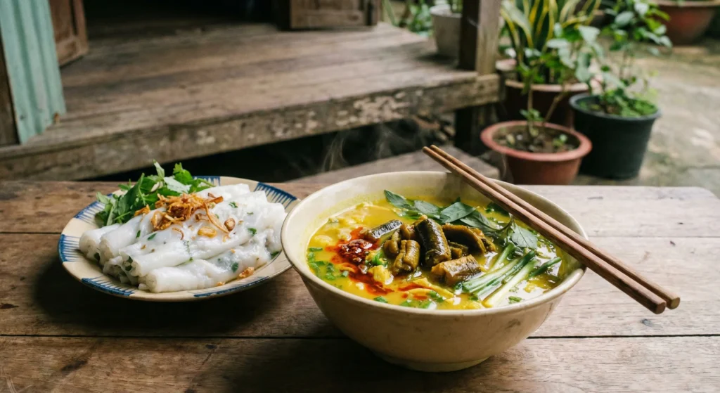 Súp lươn Nghệ An ăn kèm bánh mướt nóng hổi