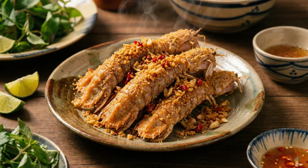 Món tôm tít (bề bề) rang muối giòn rụm thơm ngon tại nhà hàng Biển Quỳnh