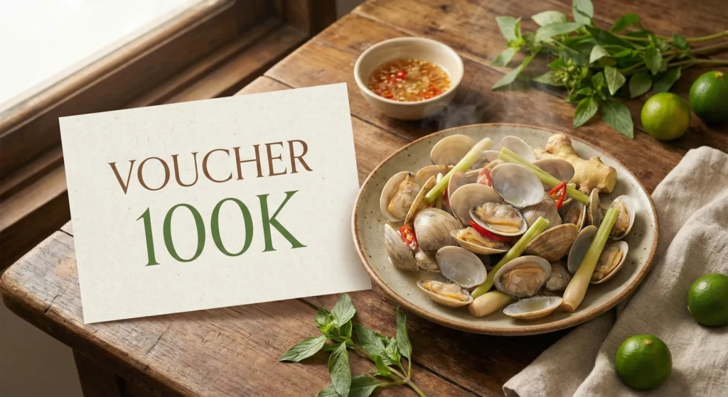 Voucher tặng 100k ăn uống và ngao hấp tại nhà hàng Thái Cát